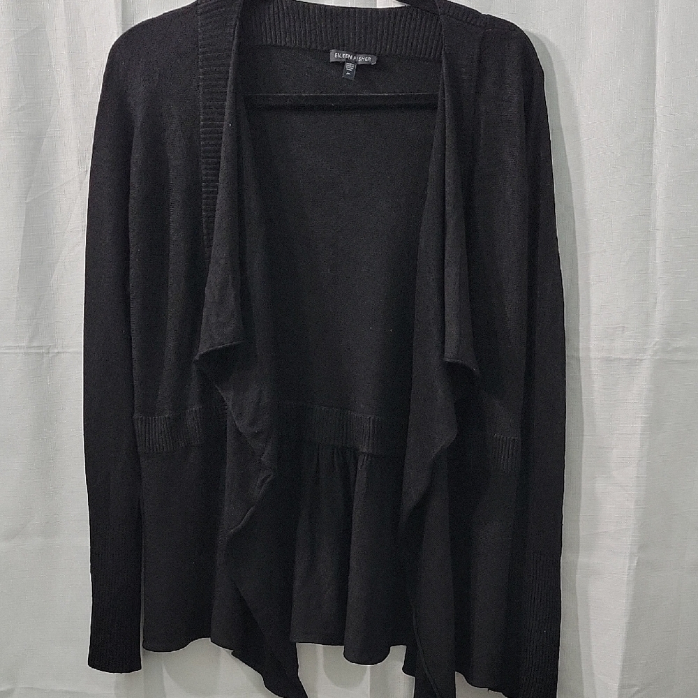 EILEEN FISHER Women's Black Open Front Cardigan size M